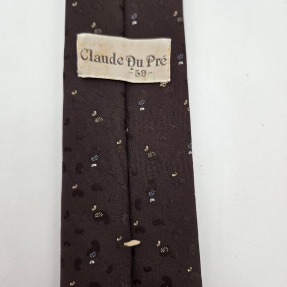 Vintage 1959 Claude Du Pre Collectible Tie Brown Small Paisley 3 Inch X 58 Inch - Picture 4 of 5